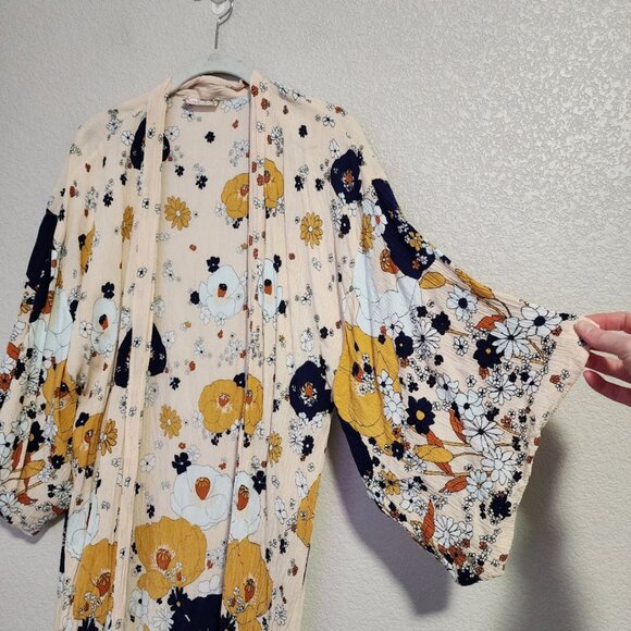 FREE PEOPLE Hidden Hills Maxi Duster Kimono Cardigan Floral Ivory - Picture 8 of 8